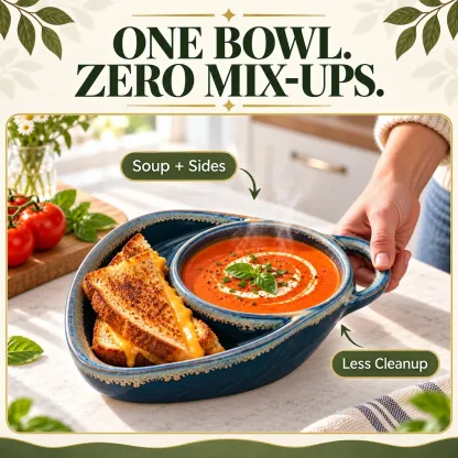 🥣 Handcrafted Divided Ceramic Serving Bowl with Side Handle 🔥
