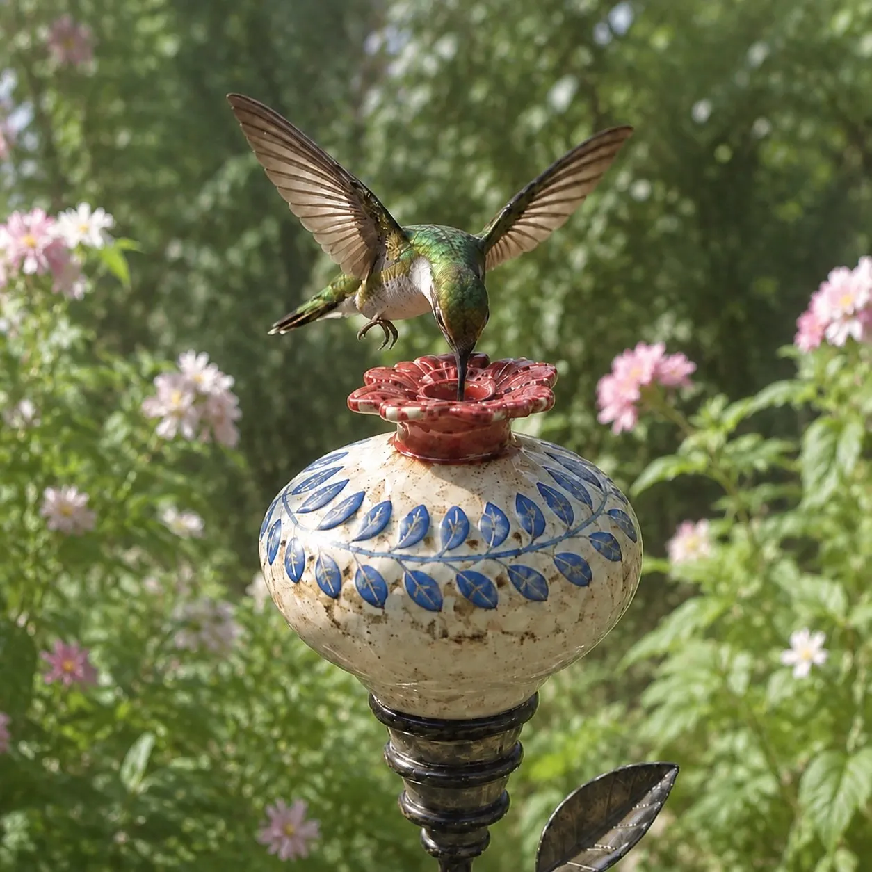 🐦 Hand-Painted Ceramic Hummingbird Feeder Garden Stake 🔥