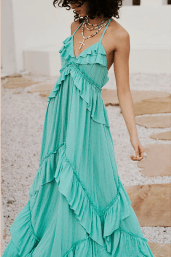 Women's Leaf-Print Backless Maxi Dress（Buy 2 Free Shipping）