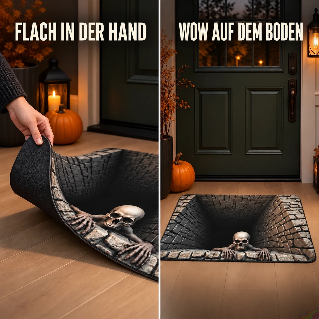 Halloween-Fußmatte mit Skelettgruben-Illusion – 3D-Überraschung am Eingang