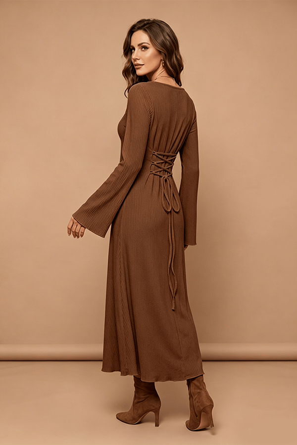 Elegant Square Neck Long Sleeve Maxi Dress for Women