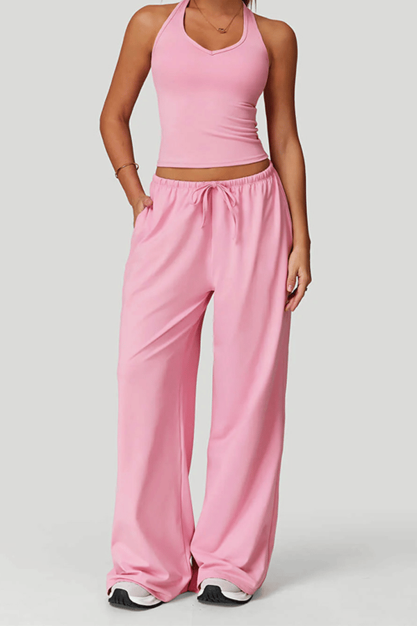 Women's Lightweight "Cloud-Feel" Casual Set — Backless Cropped Top & Wide-Leg Pants（Buy 2 Free Shipping）