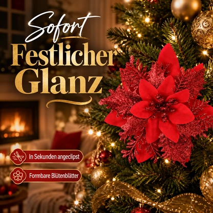 10-teiliges Set roter Glitzer-Weihnachtsstern-Clips für Weihnachtsdekoration