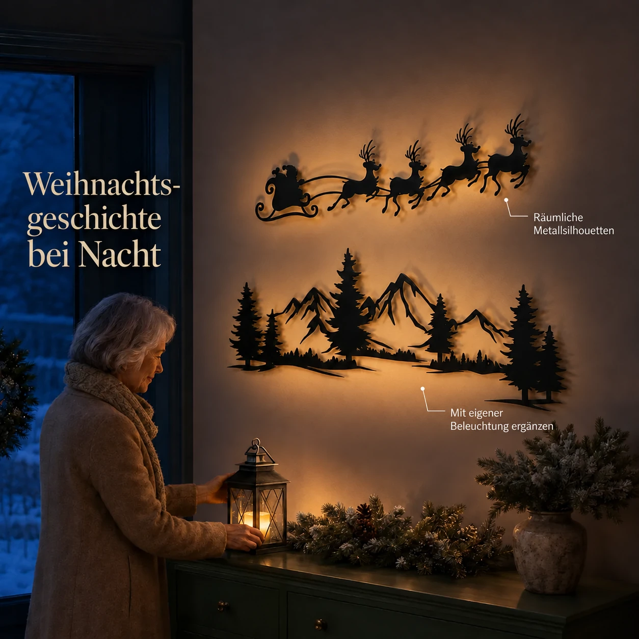 Zweiteilige Weihnachtsabend-Wandkunst aus Metall