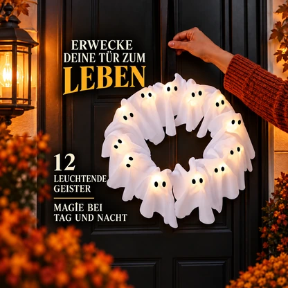 Geisterkranz mit 12 Lichtern – leuchtende Halloween-Türdekoration