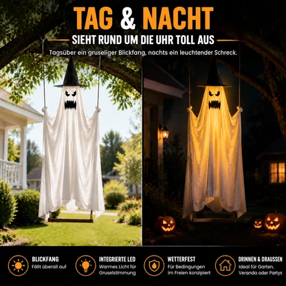 👻Hängender schaukelnder Geist mit LED-Licht als Halloween-Dekoration