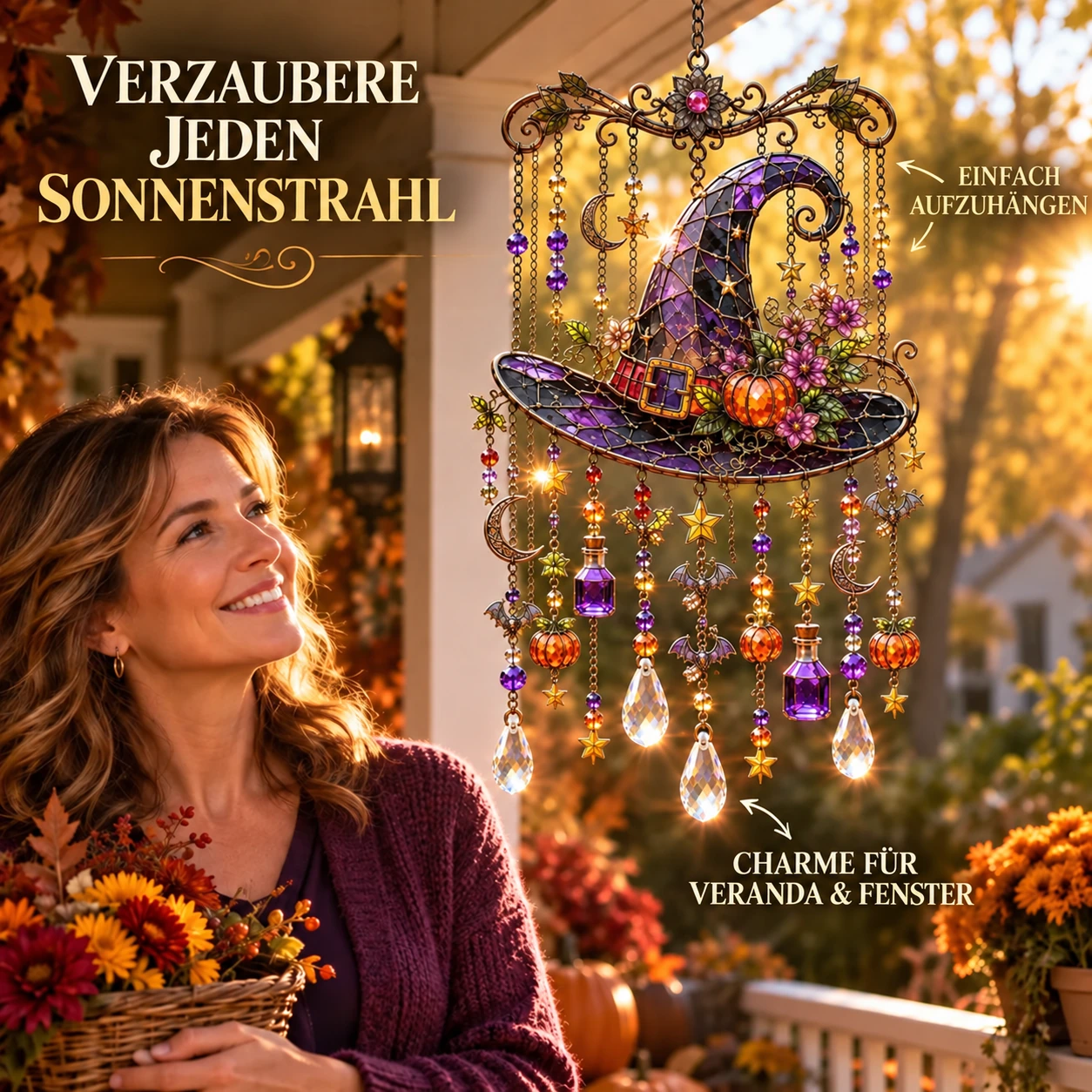 Halloween-Sonnenfänger in Buntglasoptik – hängende Dekoration