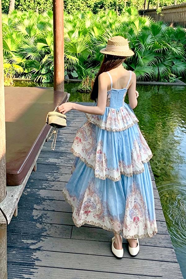 Women's Printed Tiered Swing Maxi Dress（Buy 2 Free Shipping）