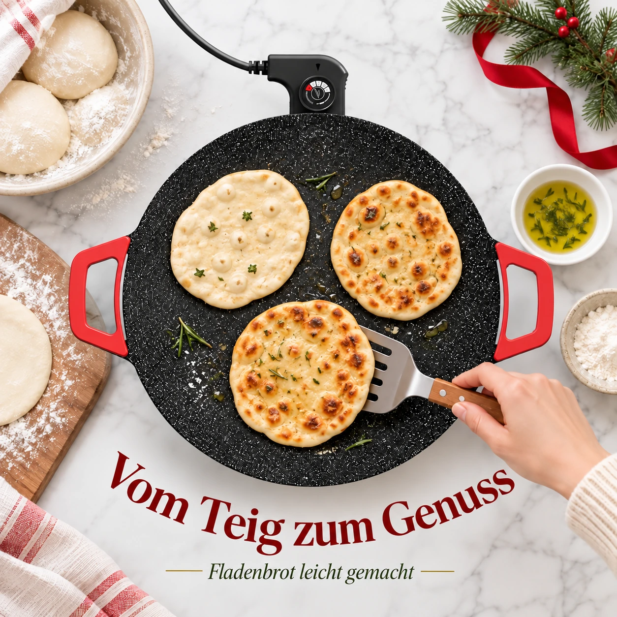 Elektrische Fladenbrot-Grillplatte | Kochen am Tisch zu Weihnachten