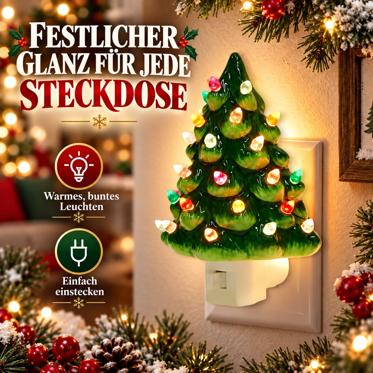 Vintage-Keramik-Weihnachtsbaum als Steckdosen-Nachtlicht