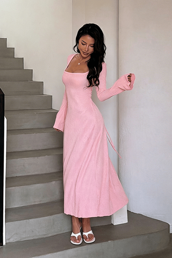 Elegant Square Neck Long Sleeve Maxi Dress for Women