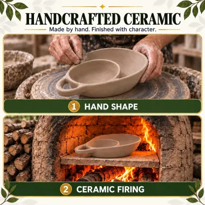 🥣 Handcrafted Divided Ceramic Serving Bowl with Side Handle 🔥