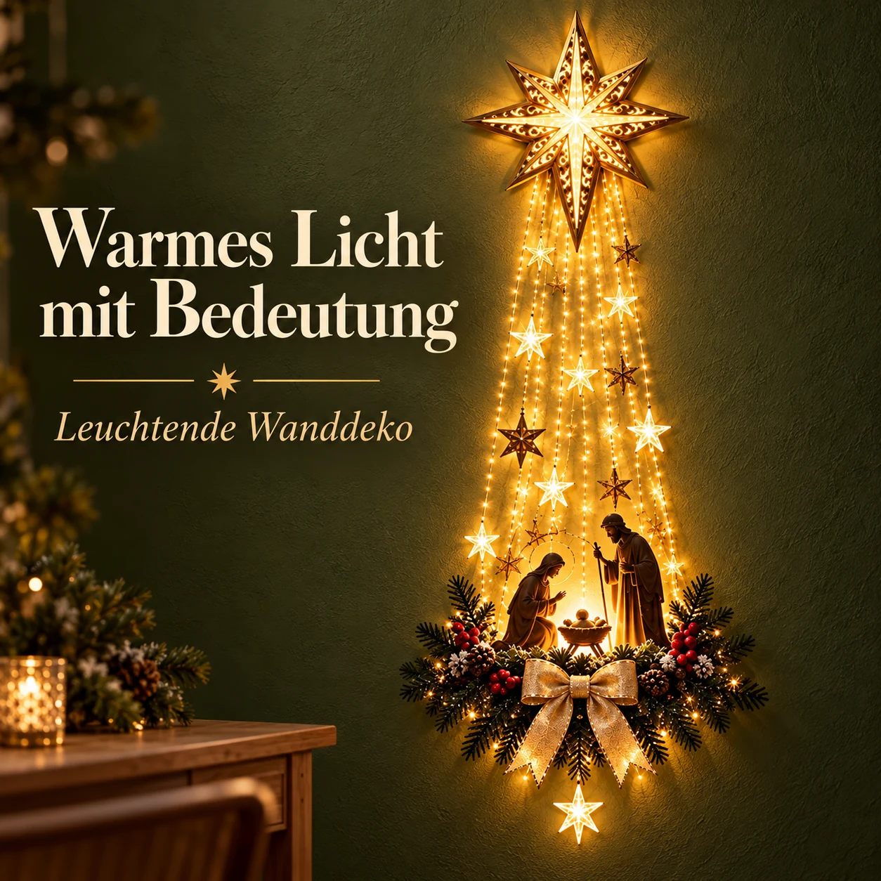 Leuchtende Krippen-Wanddeko mit Sternen
