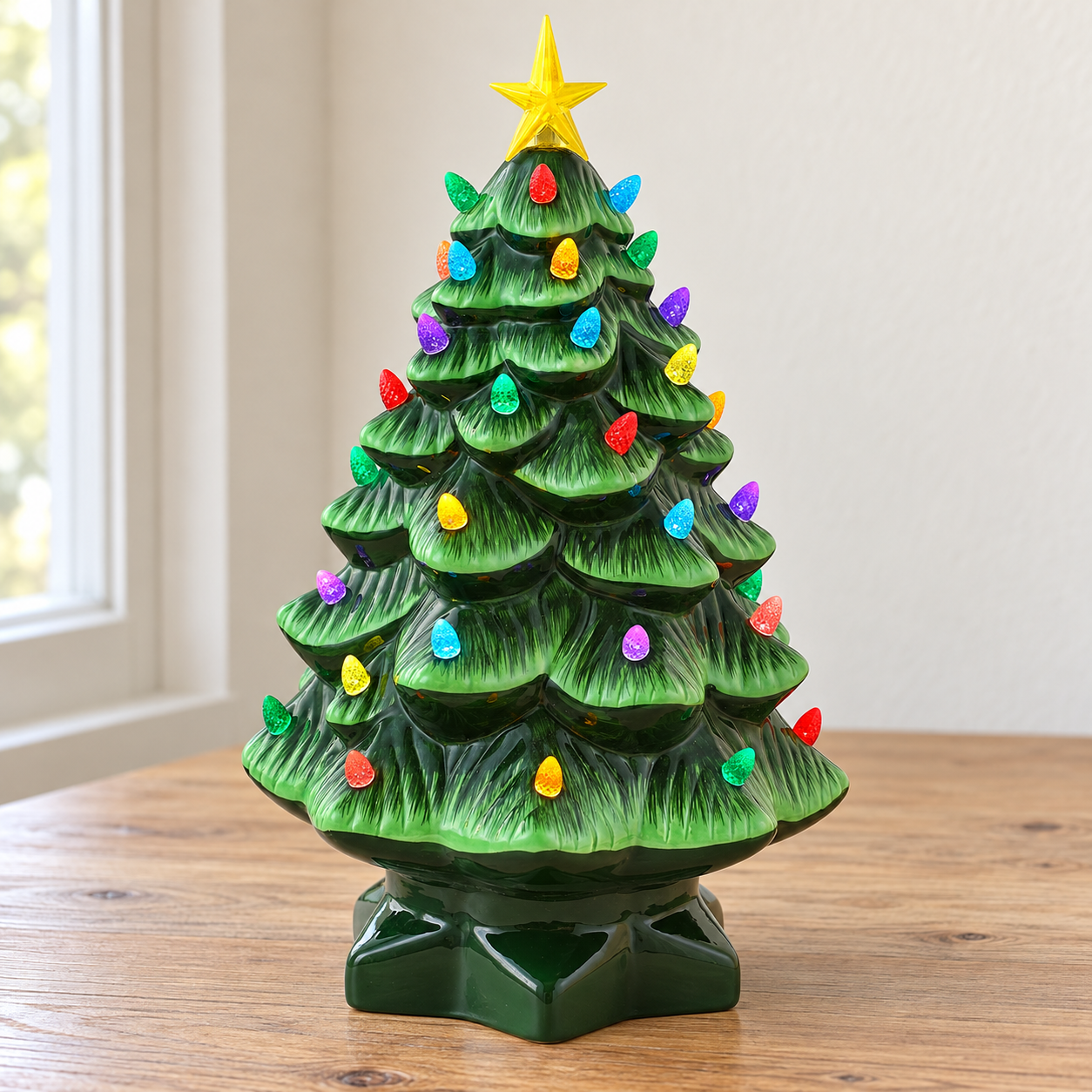 Lieferumfang: ein vollständiger grüner LED-Weihnachtsbaum mit Stern und Sockel