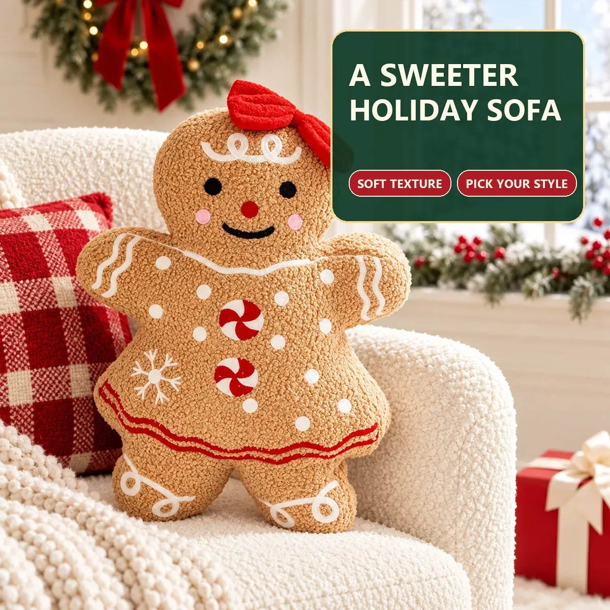 Christmas Gingerbread Man Pillow – 17.7 in