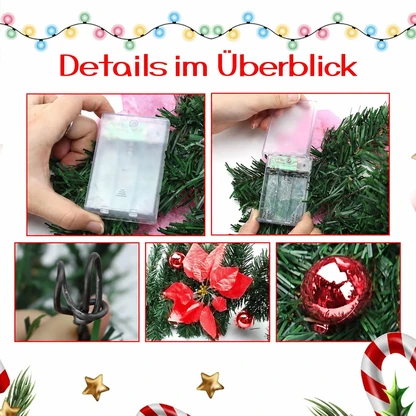 Beleuchtete Weihnachtsgirlande mit roten Weihnachtssternen und warmem Licht