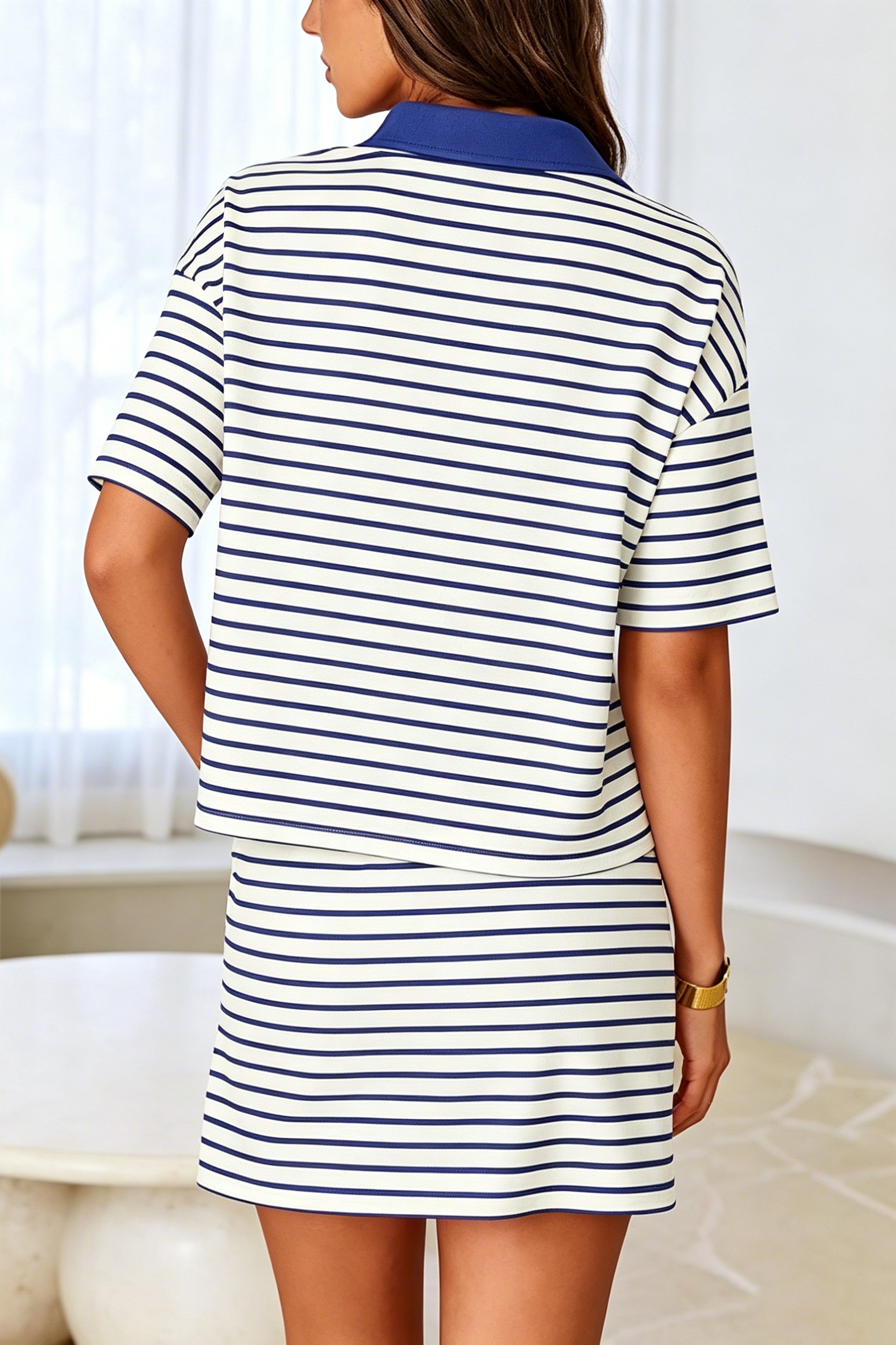Striped Polo Top & Skort Lounge Set（Buy 2 Free Shipping）