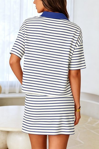 Striped Polo Top & Skort Lounge Set（Buy 2 Free Shipping）