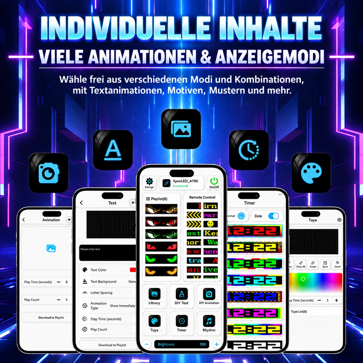 App-gesteuertes flexibles LED-Augen-Display fürs Auto