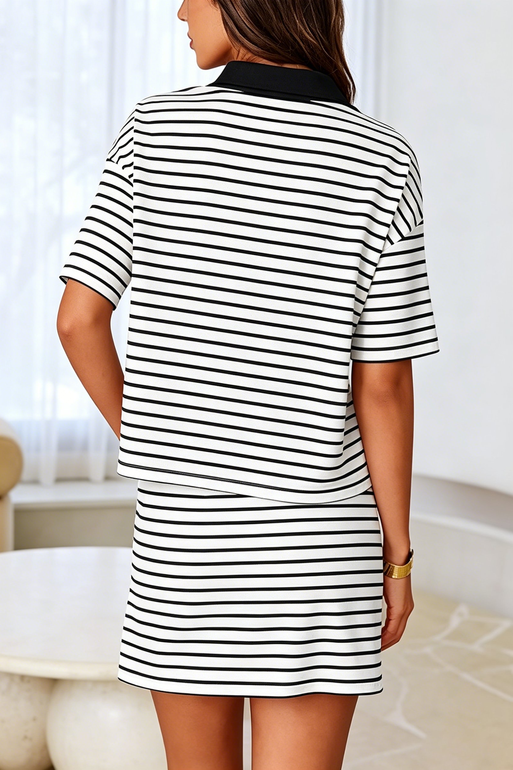 Striped Polo Top & Skort Lounge Set（Buy 2 Free Shipping）