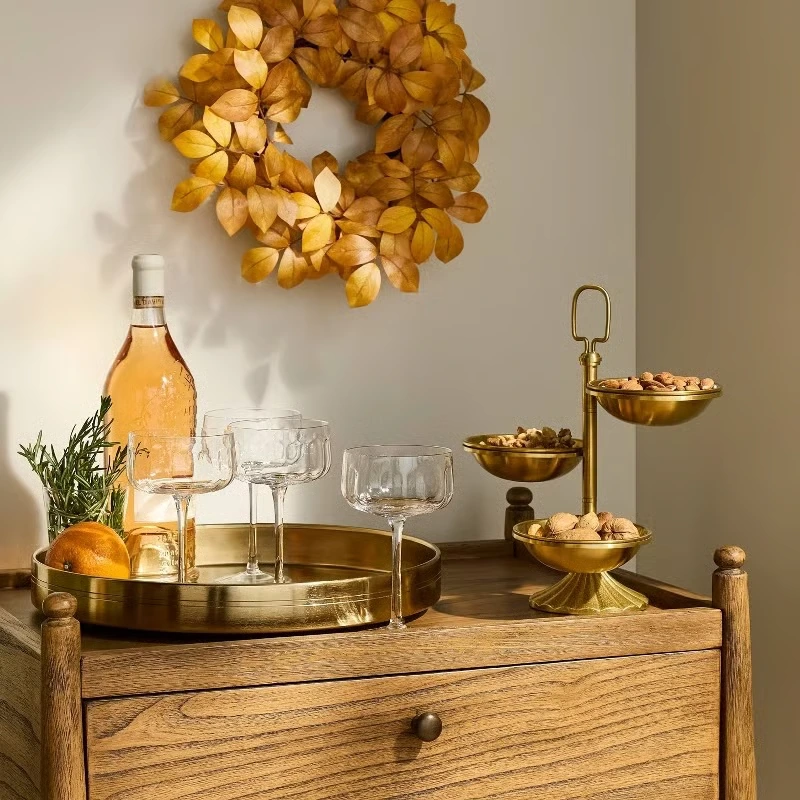 Vintage Brass-Look Serving Stand with 3 Swivel Bowls