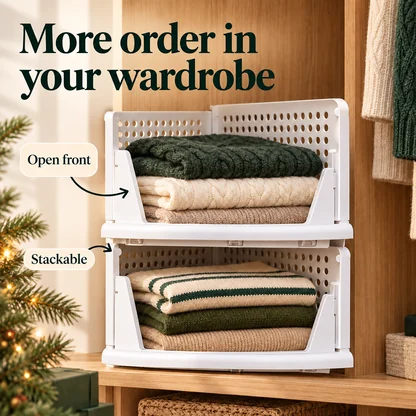 Stackable Open-Front Clothing Storage Baskets