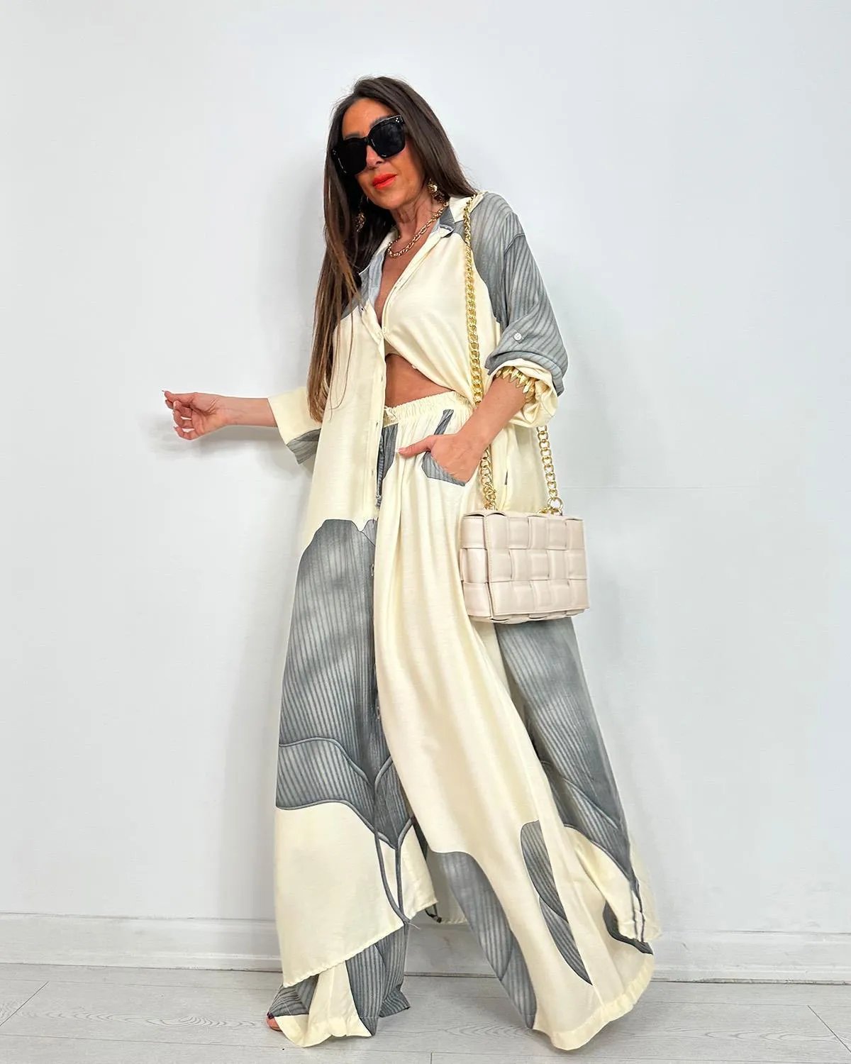 Pleated Chiffon Sleeveless Blouse & Wide Leg Palazzo Pants Set(Buy 2 Free Shipping)
