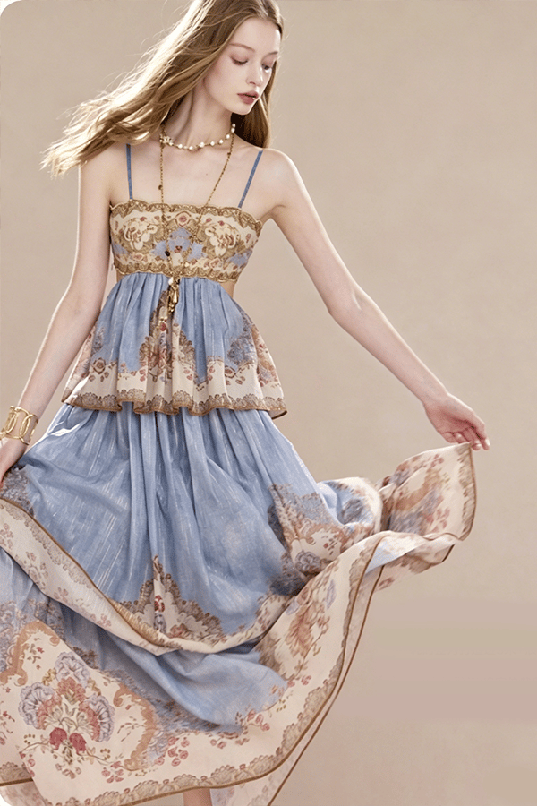 Women's Printed Tiered Swing Maxi Dress（Buy 2 Free Shipping）