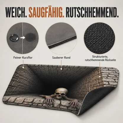 Halloween-Fußmatte mit Skelettgruben-Illusion – 3D-Überraschung am Eingang