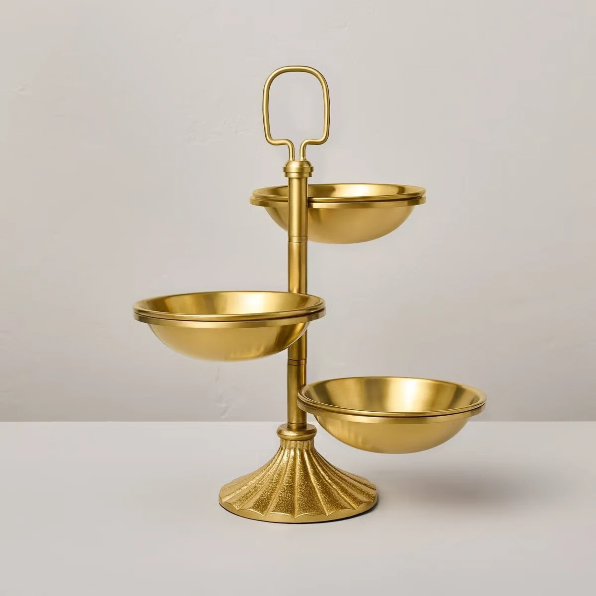 Vintage Brass-Look Serving Stand with 3 Swivel Bowls