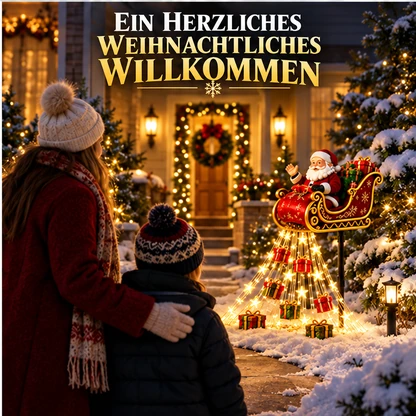 Solar-Gartenlicht mit Weihnachtsmannschlitten und Kaskadenlicht – 17,7 Zoll Weihnachtsdekoration