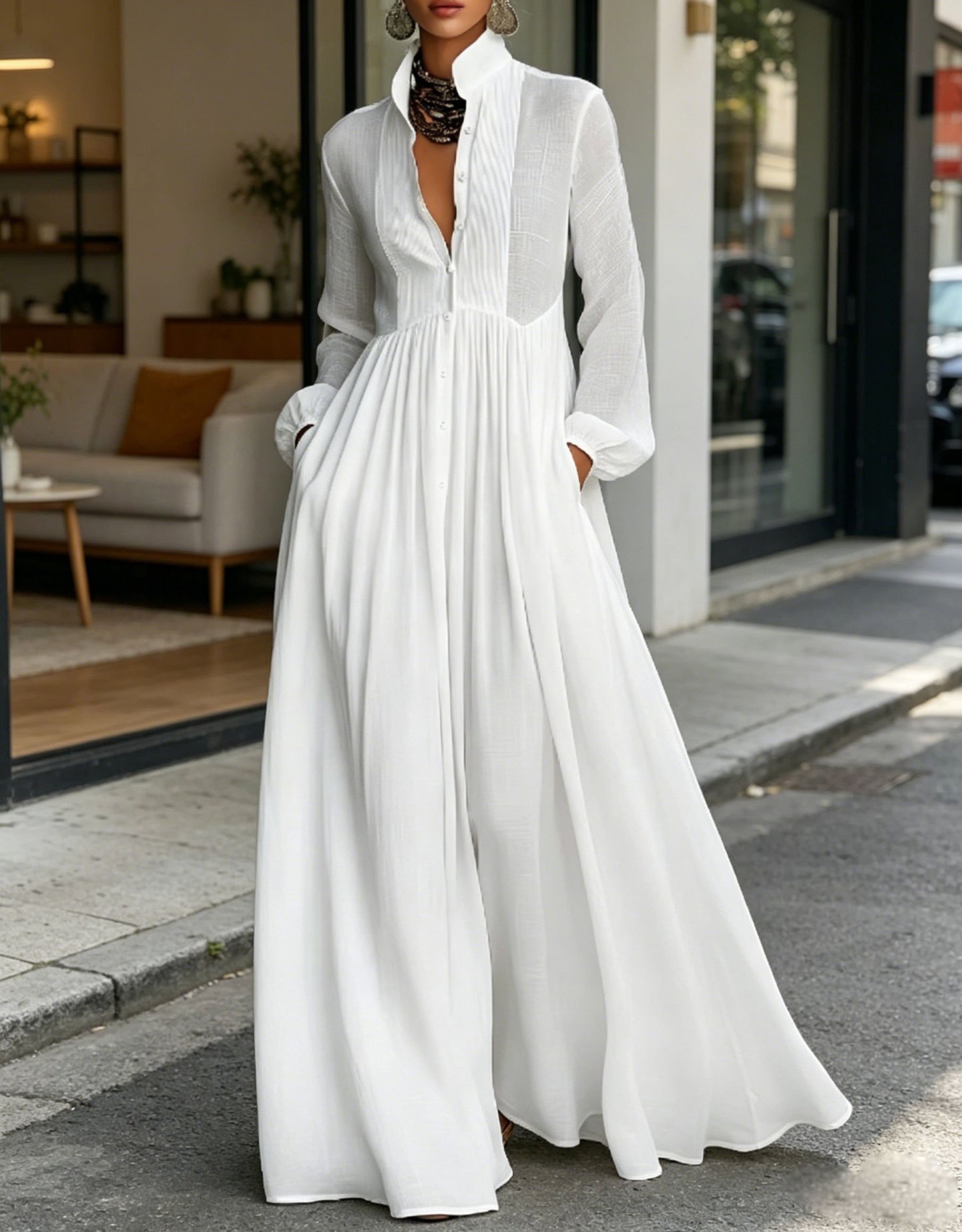 Elegant Linen Blend Maxi Dress with Pockets(Buy 2 Free Shipping)