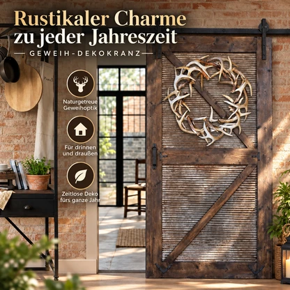 Rustikaler Weihnachtskranz aus Kunstgeweih – weiß gekalkt oder dunkelbraun
