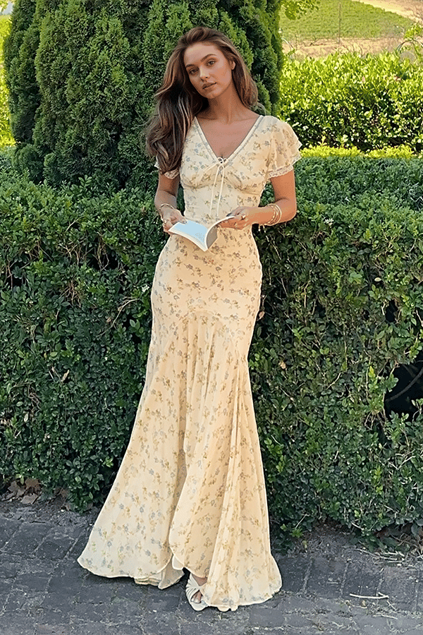 Elegant Floral Lace V-Neck Asymmetrical Dress