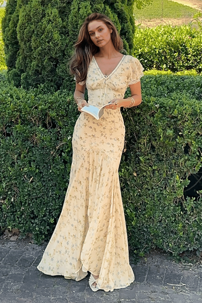 Elegant Floral Lace V-Neck Asymmetrical Dress