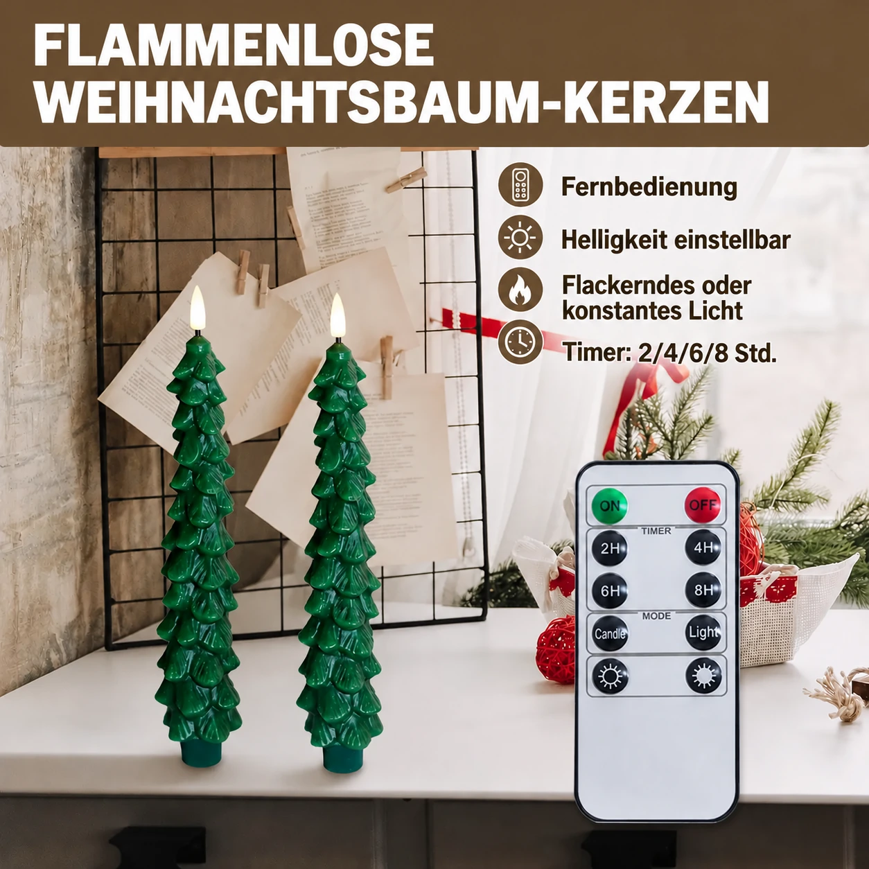 Ferngesteuerte Weihnachtsbaumkerzen aus Echtwachs – 2-teiliges Set