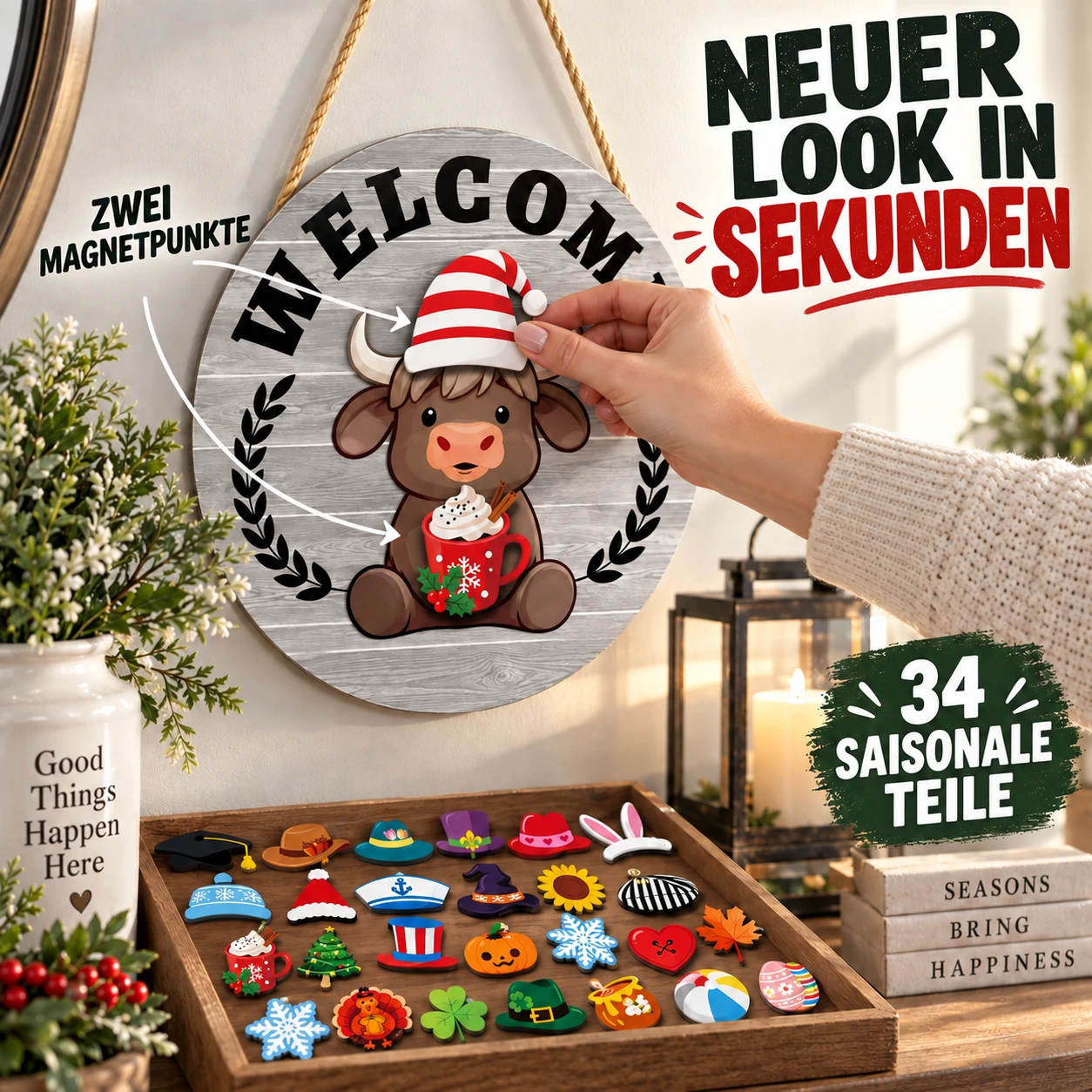 35-teiliges wechselbares Willkommensschild mit Hochlandrind