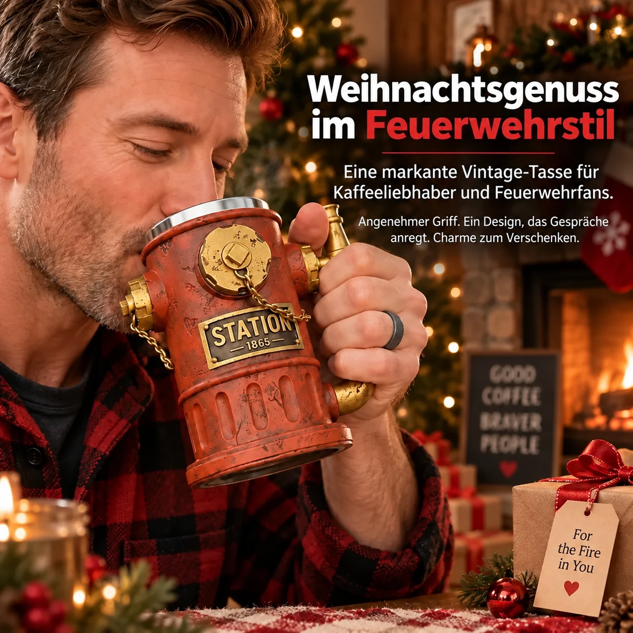 Kaffeetasse im Vintage-Hydrantenstil – Weihnachtsgeschenk