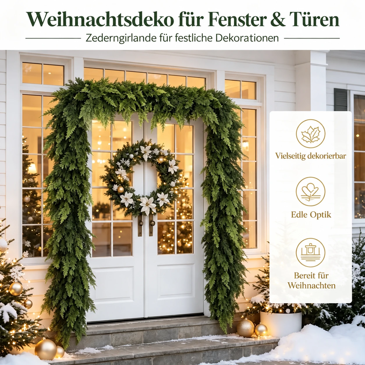 Üppige künstliche Zedern-Weihnachtsgirlande mit naturgetreuer Haptik