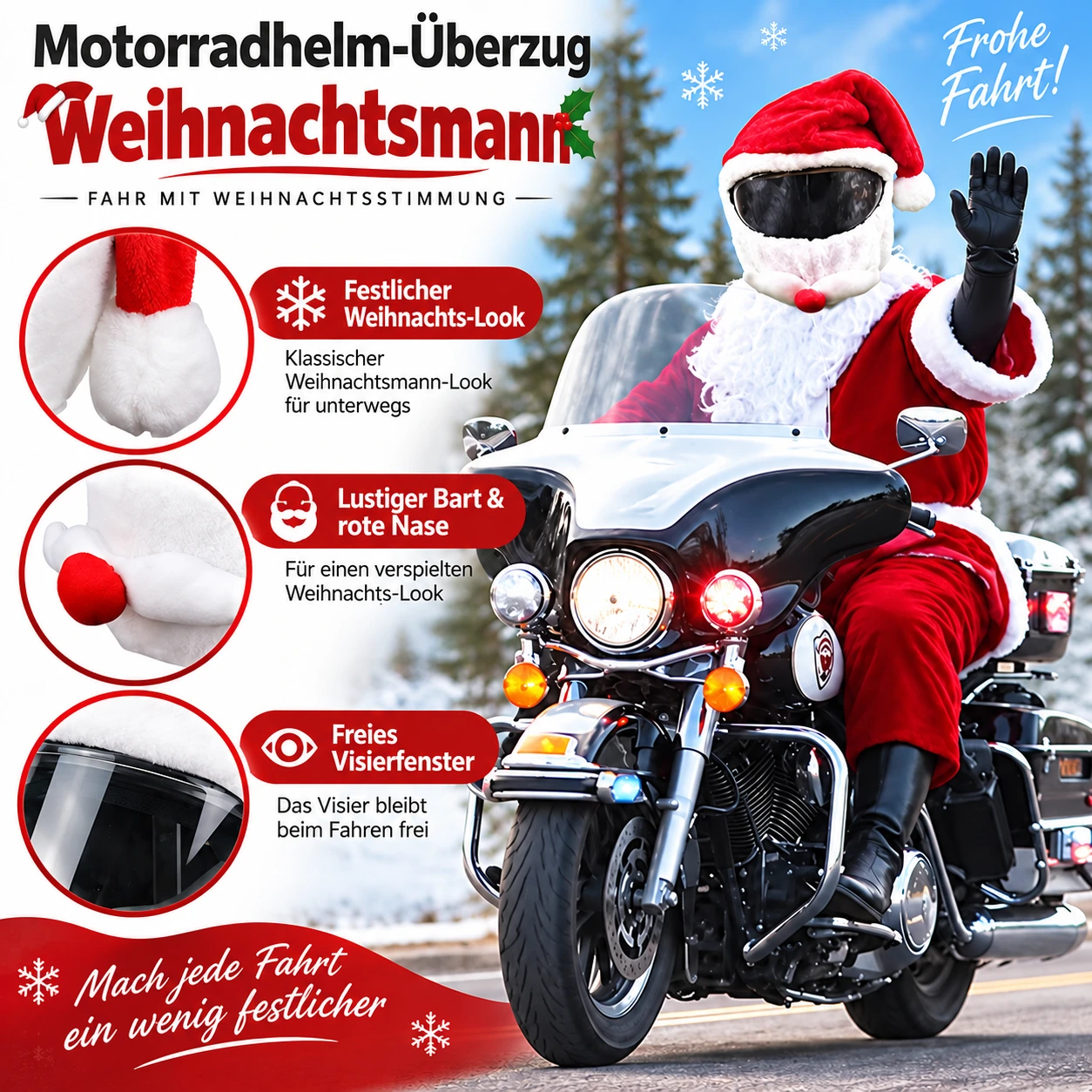 Festliche Plüschbezüge für Motorradhelme – Weihnachtsmann und Kürbis