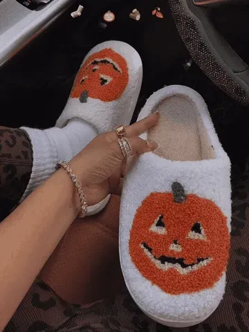 Cozy Jack-O'-Lantern Plush House Slippers