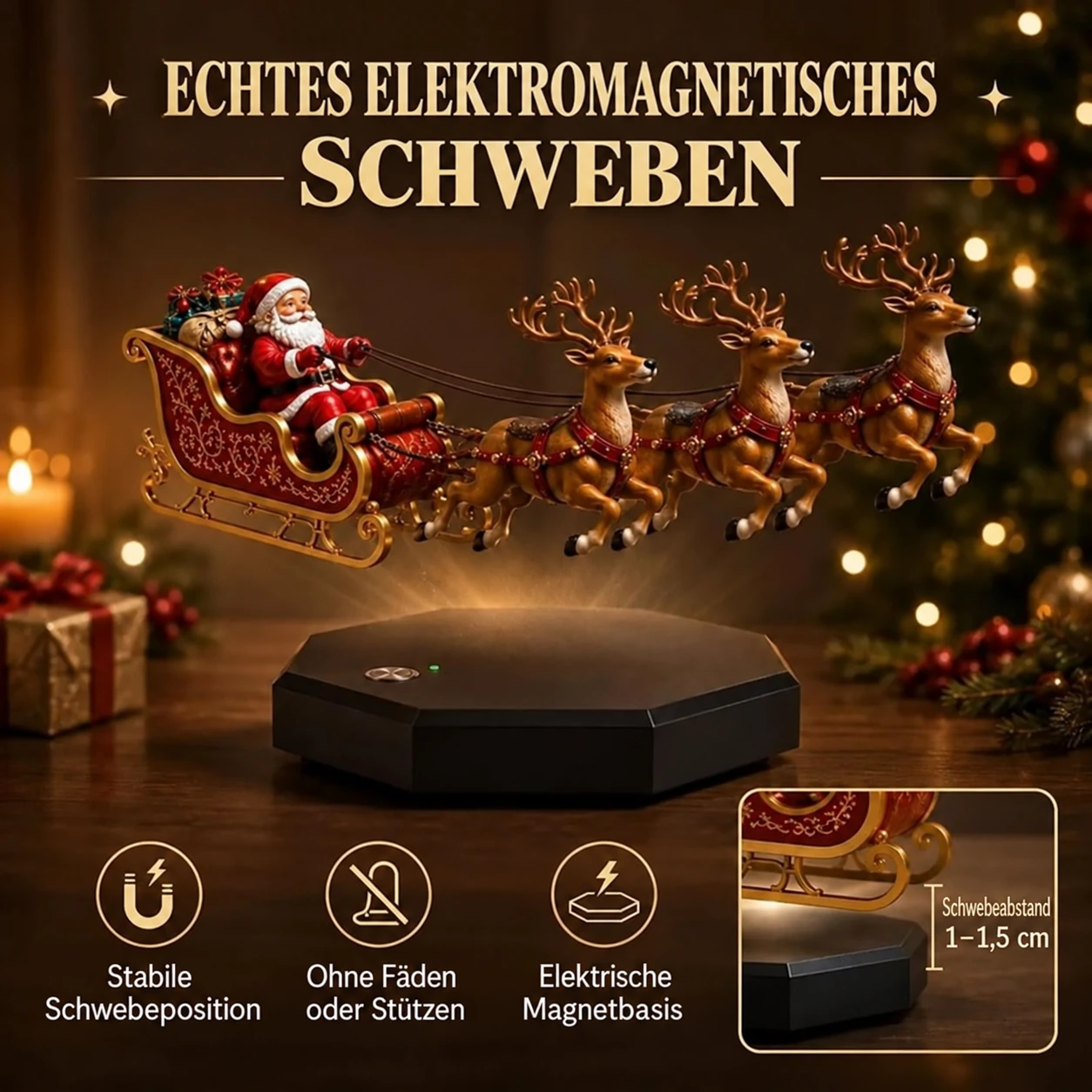 Schwebender Weihnachtsmannschlitten – magnetisch schwebende Weihnachtsdekoration