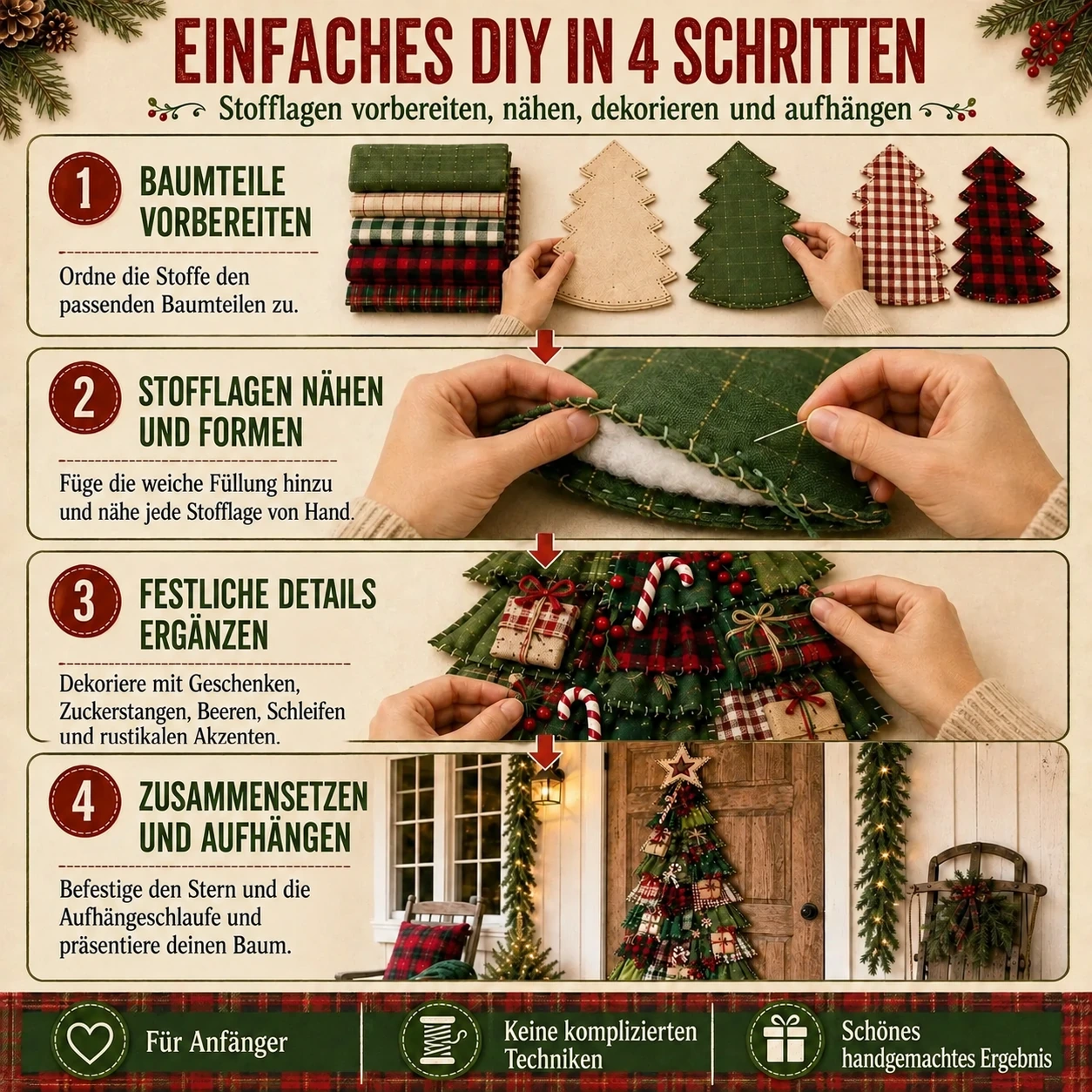 Bastelset für einen übergroßen Patchwork-Weihnachtsbaum-Türhänger