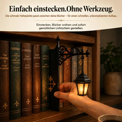 Verzauberte Bücherregal-Einsteckleuchte – Vintage-Laterne oder lesender Geist