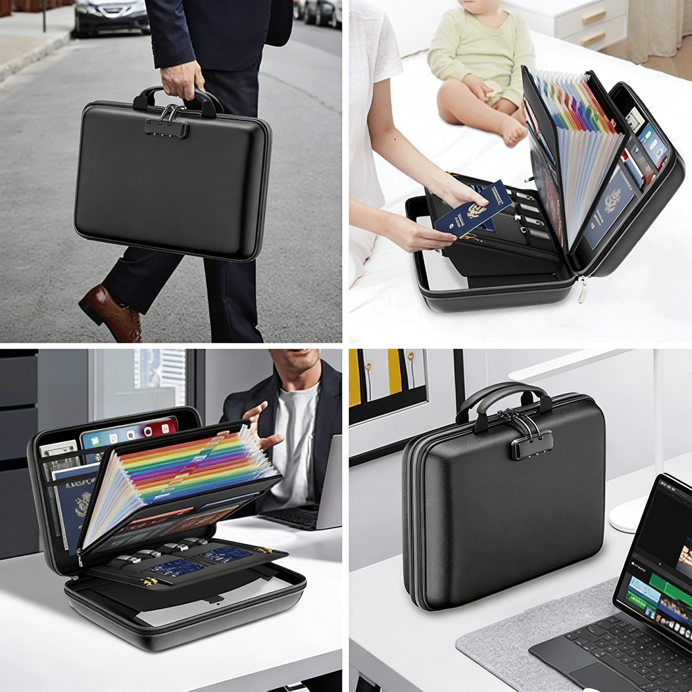 🔐 Hard-Shell Fireproof & Waterproof Document Organizer with Lock