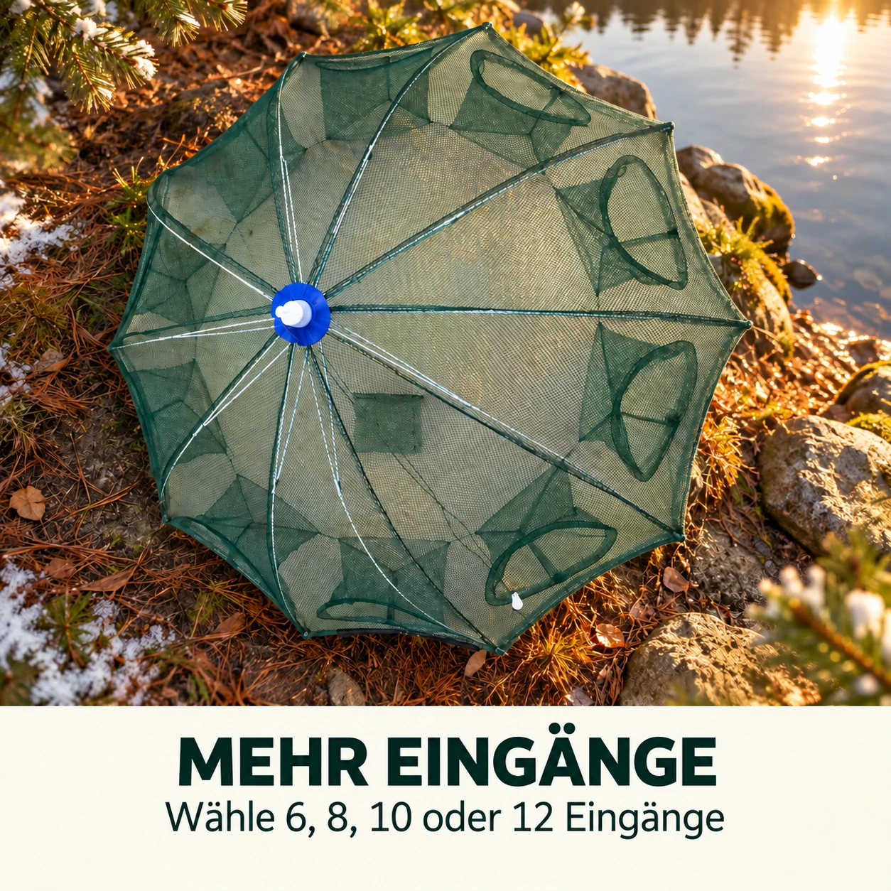 Faltbare Regenschirm-Fischreuse | Varianten mit 6–12 Eingängen