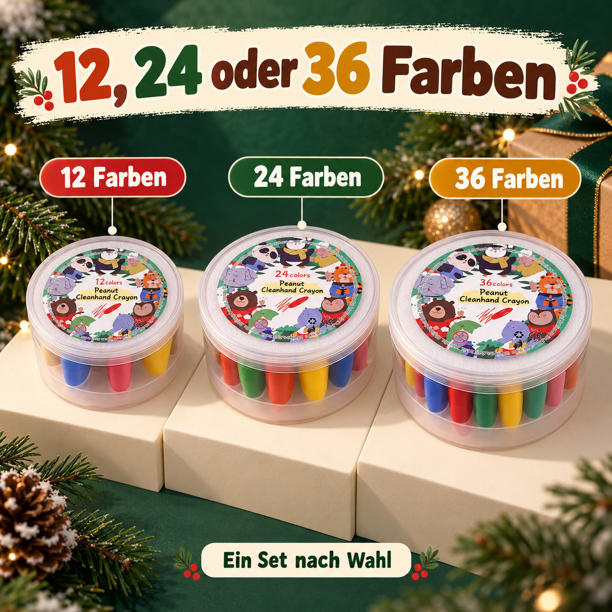 Drei einzeln wählbare Sets mit 12, 24 oder 36 Farben