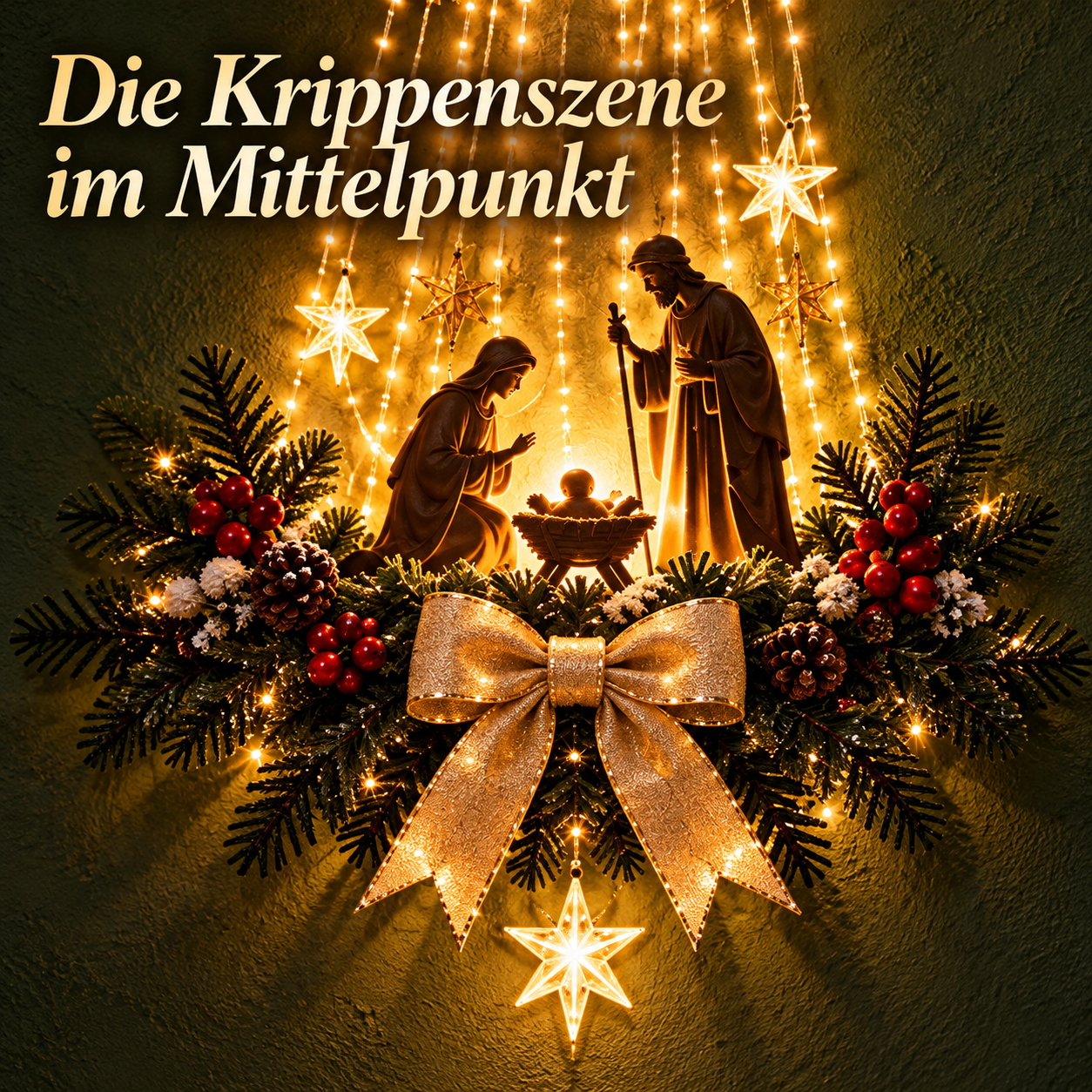 Die Krippenszene und die Schleife bilden den unteren Abschluss.