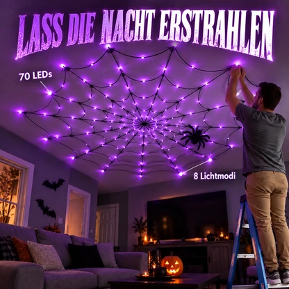 Halloween-Spinnennetzbeleuchtung mit 70 LEDs und Spinne