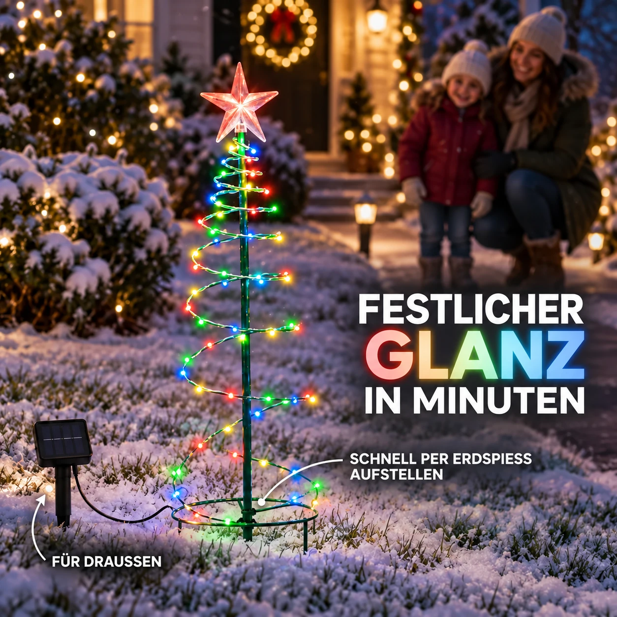 Solarbetriebene spiralförmige Weihnachtsbaumbeleuchtung mit Sternspitze